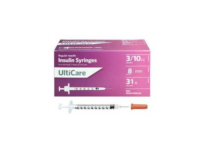 Ultimed Ulticare U 100 Short Needle Insulin Syringe 31g 3 10cc 3ml 8mm 5 16in Newegg Com