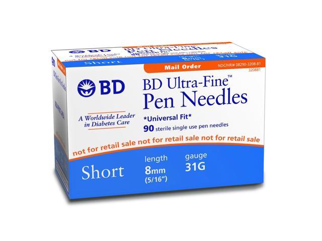 BD Ultra-Fine Mini Pen Needles 8MM 31 Gauge 5/16 3 Box of 90