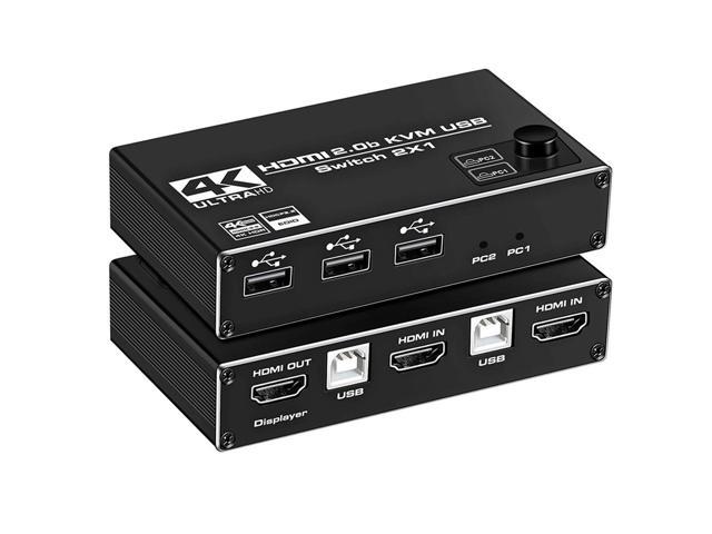 HDMI KVM Switch 4 Port,USB Switch 4 Computers Share with One Monitor HD 4K@60Hz One-Button Switch hdmi switch 4 In 1 Out KVM Switcher for Mouse Keyboard Printer Scanner with 4 USB Cable 1 Switch Button&Cable 1 Power Cable