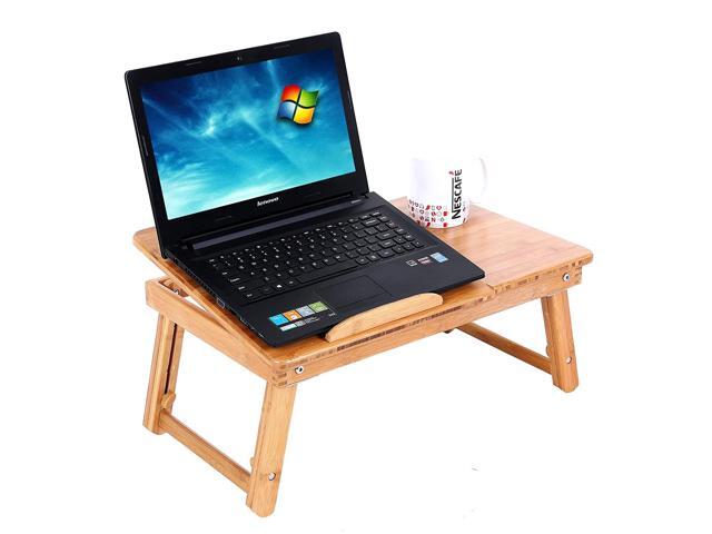 Portable Bamboo Laptop Desk Table Folding Breakfast Bed Serving Tray Drawer Newegg Com