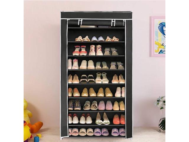 10 Tiers Shoe Rack With Dustproof Cover Closet Shoe Storage Cabinet Organizer Newegg Com