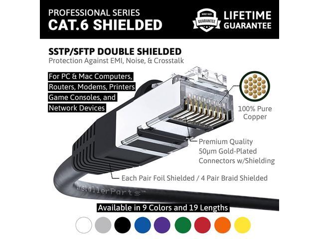 Ethernet Cable CAT6 Cable Industrial Outdoor 15 FT InstallerParts Black 550MHZ Professional Series 5 Pack SSTP 10Gigabit/Sec Network/High Speed Internet Cable 