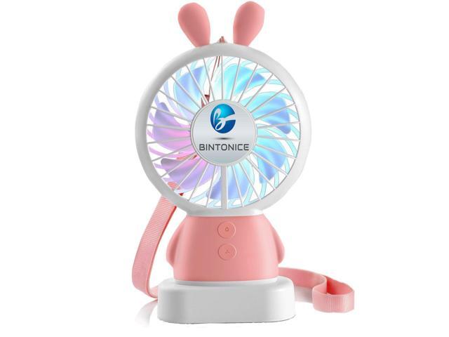 Fan Air Rechargeable Mini Portable Hand Fan Battery Operated USB Power Handheld Fan Cooler with Strap,Pink Rabbit