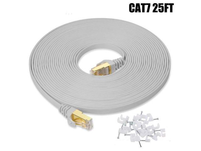 New 3/' Category 7 Cat7 Network Ethernet LAN Patch Flat Cable Cord White 3 ft
