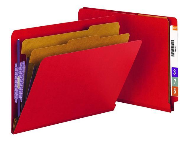 Letter Smead Extra-Heavy Recycled End Tab Classification Folders with SafeSHIELD Coated Fasteners Red Eight-Section 10/Box Pressboard End Tab Classification Folders 