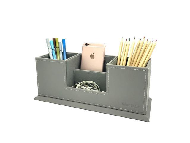 Unionbasic Pu Leather 4 Compartment Desk Organizer Card Pen Pencil