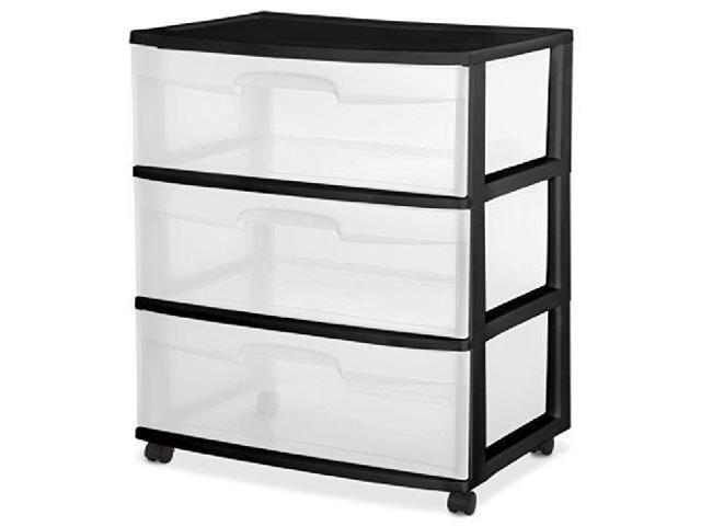 Sterilite 29309001 Wide 3 Drawer Cart Black Frame With Clear Sterilite 29309001 Wide 3 Drawer Cart