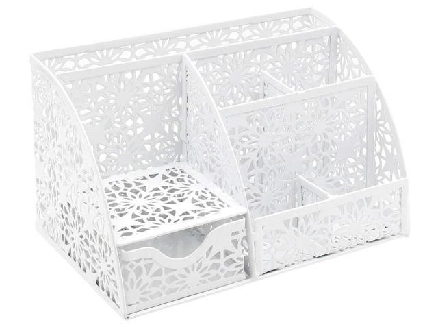 Easypag Hollow Flower Pattern Desk Accessories Organizer Caddy With Drawer White Newegg Com