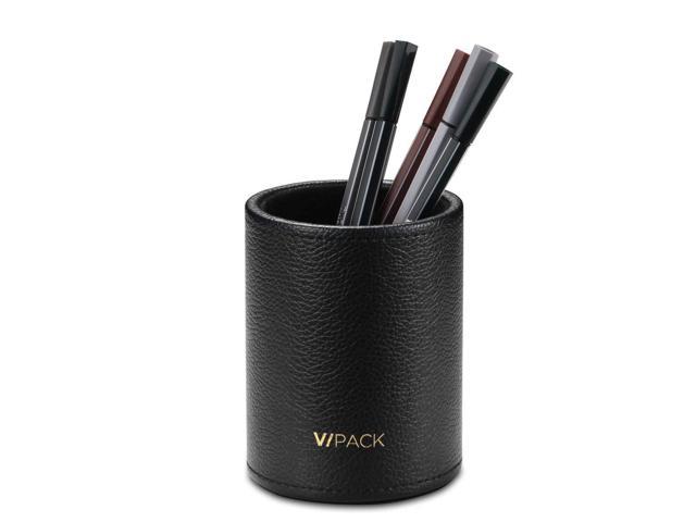 Vpack Pu Leather Round Pencil Cup Pen Holder Desk Stationery