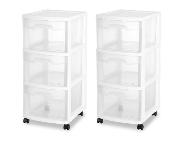 Sterilite 3 Drawer Cart White Frame With Clear Drawers And