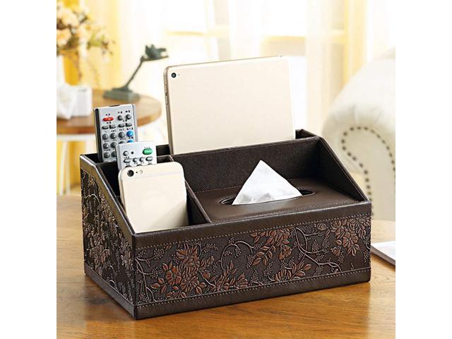 Yazi Vintage Style Tissue Box Flower Multifunctional Pu Leather Office Desk Organizer Card Pen Pencil Mobile Phone Remote Control Kleenex Holder