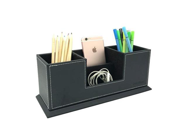 Unionbasic Pu Leather 4 Compartment Desk Organizer Card Pen Pencil