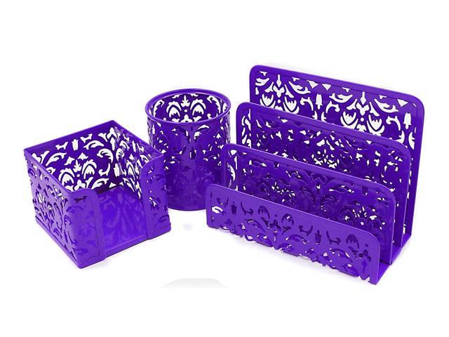 Easypag Carved Hollow Flower Pattern 3 In 1 Desk Organizer Set