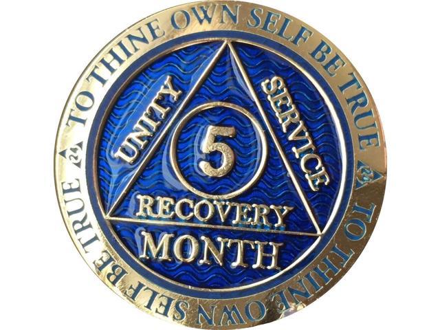 RecoveryChip 4 Year Reflex Blue Gold Plated AA Medallion Alcoholics Anonymous Sobriety Chip