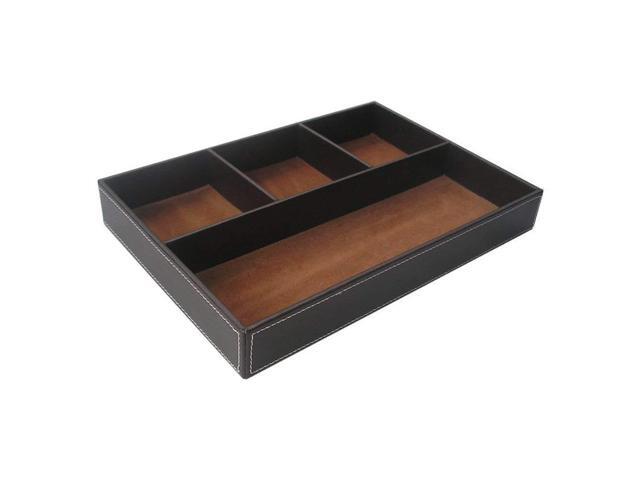 Kingfom 4 Compartment Leather Drawer Tray Desk Stationery Sundries