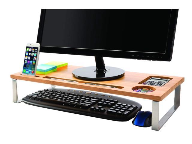 Bamboo Monitor Stand Riser With Storage Organizer Laptop