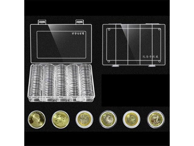 100pcs Clear Cases Coin Capsules Storage Box Display Stands Container