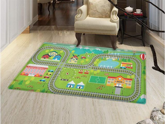 Smallbeefly Kids Activity Bath Mats Carpet Train Tracks With