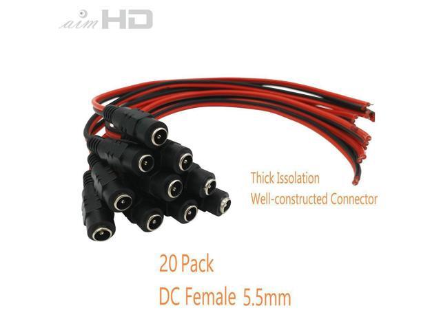 AimHD 20 Pack Female Power Pigtail DC 5.5mm x 2.1mm Connectors Upgraded AWG for CCTV Surveillance Security Camera System and Led Strips Transformer Connection