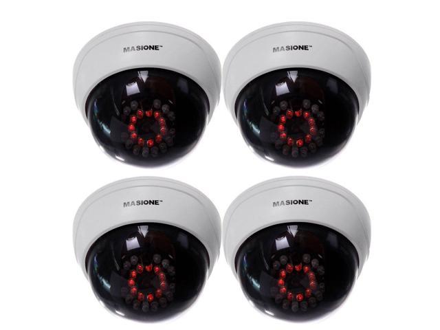Masione 4 Pack Indoor CCTV Fake Dummy Dome Security Camera with Flashing Red IR LEDs Light