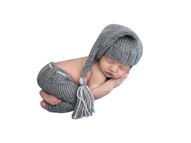 Isocute Newborn Photography Props Bébé Garçon Tricot Tenues Crochet Chapeau Pantalon Set 