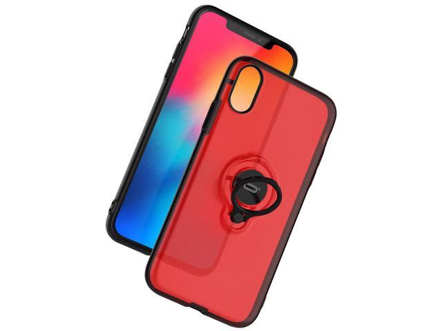 Black+Red Newseego Compatible iPhone XR Case,360 Degree Adjustable Ring Stand Frosting Thin Soft Shockproof Protective and Ring Holder Metal Kickstand Fit Car Mount Cover for Apple iPhone XR