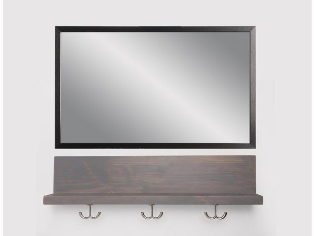 Floating Gray Wall Shelf With Silver Utility Hooks And Black Mirror Newegg Com