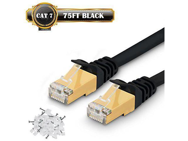 Flat Patch Cable for Modem Router LAN Cat 7 Ethernet Cable 75 ft 10GB Fastest Shielded RJ45 Computer Internet Network Cable Black 75 ft Haslo Tech 