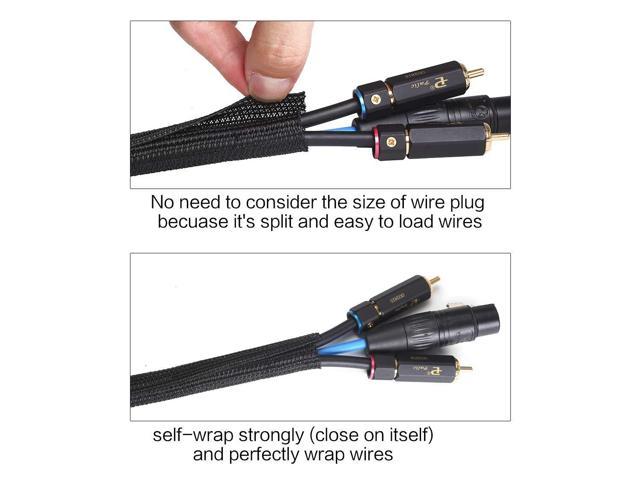 HongWay 25ft 1/2 inch Braided Cord Protector Wire Loom Black Tubing Cable Sleeve Split Cable Management for USB Cable Power Cord Audio Video Cable Keeping Pets from Chewing Cords
