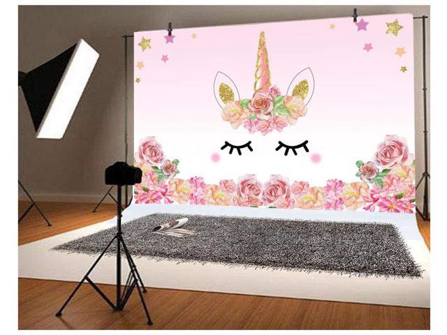 Laeacco 5x4FT Happy Birthday Banner Decoration Background Watercolor Flowers Unicorn Photography Backdrop Lovers Girls Baby Adults Portraits Camera Shooting Photo Studio Props