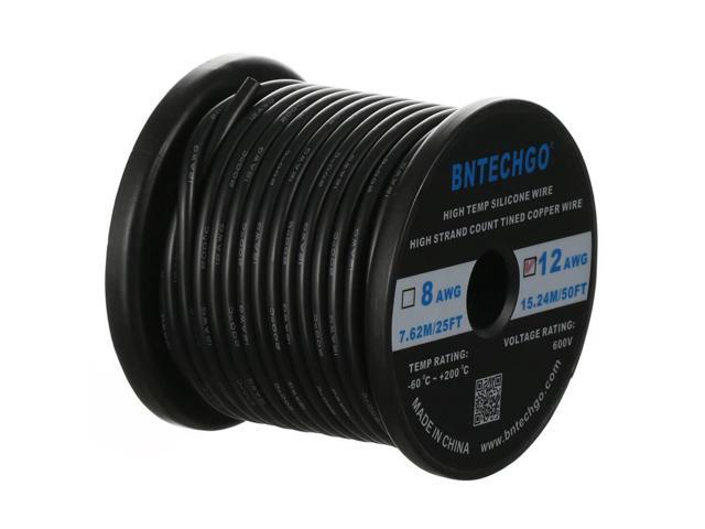 BNTECHGO 30 Gauge Silicone Wire Spool 50 feet Ultra Flexible High Temp 200 deg C 600V 30 AWG Silicone Wire 11 Strands of Tinned Copper Wire 25 ft Black and 25 ft Red Stranded Wire for Model Battery 