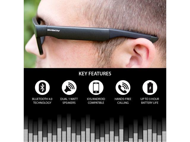 Inventiv Wireless Bluetooth Sunglasses Open Ear Music & Hands-Free Calling Polarized Lenses Black/Blue Sport Compatible with iPhone/Android for Men & Women