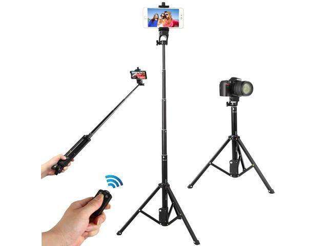 WAAO Selfie Stick Tripod, 54 Inch Adjustable iPhone Tripod, Extendable Camera Tripod for Cellphone and Camera, with Wireless Remote Compatible for