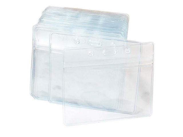 100 Pcs Clear Plastic Horizontal Name Tag Badge ID Card Holders