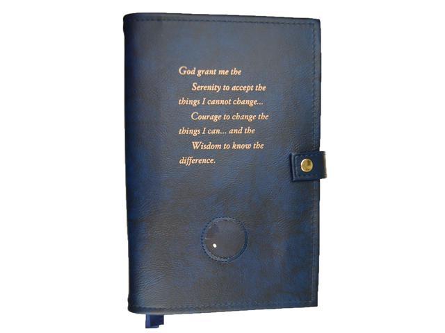 Alcoholics Anonymous AA Big Book Cover Serenity Prayer & Medallion Holder Blue 