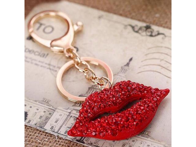 Sparkling Lipstick Lip Women Bag Car Key Accessories Pendant Keychain Red