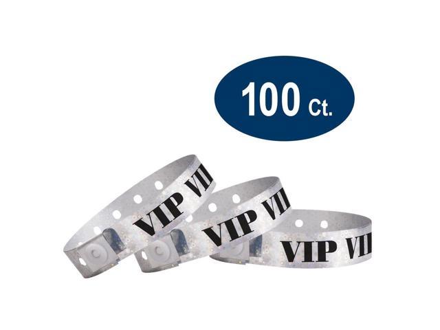 WristCo Holographic Gold VIP Plastic Wristbands 100 Pack Wristbands for Events 