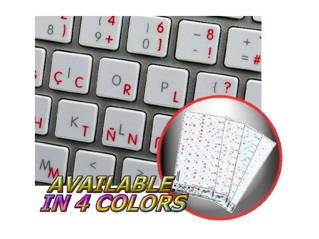PORTUGUESE BRAZILIAN KEYBOARD DECALS ON TRANSPARENT BACKGROUND WITH BLUE WHITE OR YELLOW LETTERING Red RED