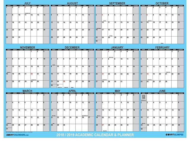 Swiftglimpse 2018 2019 Academic Wall Calendar Erasable Large Jumbo