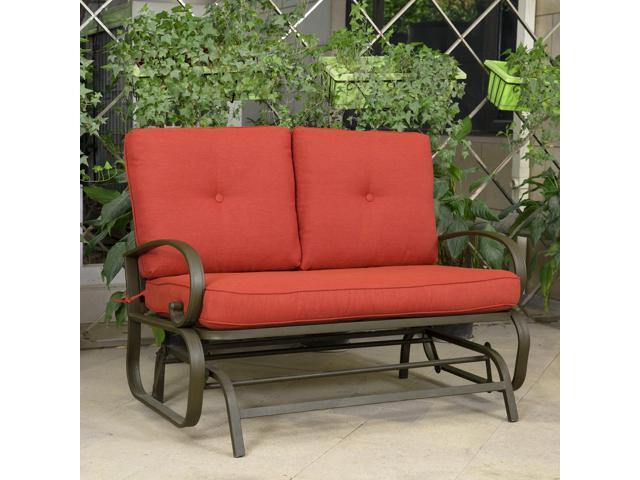 Cloud Mountain Patio Glider Bench Outdoor Cushioed 2 Person Swing Loveseat Rocking Seating Rocker Lounge Chair Brick Red