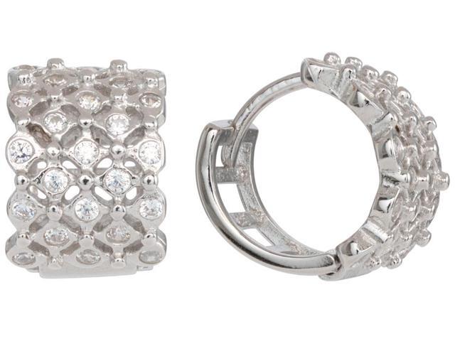 Clear Cubic Zirconia Lightning Design Huggie Earrings Rhodium Plated Sterling Silver