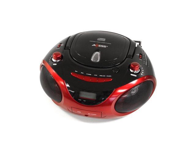 Axess Red Portable Boombox Mp3cd Player With Text Displaywith Amfm Stereo Usbsdmmcaux 5968