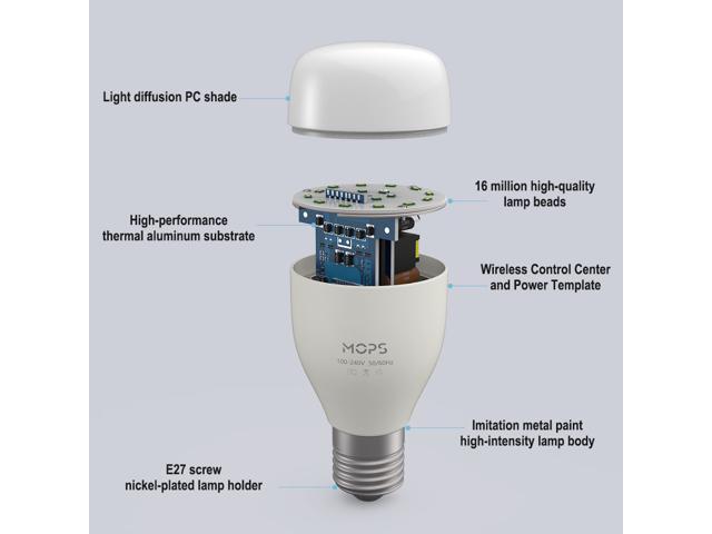 Mops Smart Wifi Led Light Bulb 6w E27 W Rgb Lamp App Remote Control Ac 100 240v 50 60hz Multicolor Newegg Com