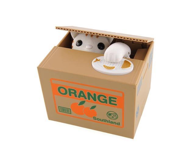 Money Toy Bank-Automatic Stealing Coin Cat Kitty Coins Penny Cents Piggy Bank Money Saving Box for Kids Children Present Gift White
