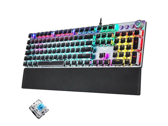 Gaming Keyboard, AULA F2088 108 Keys Mixed Light Plating Punk Mechanical Blue Switch Wired USB Gaming Keyboard with Metal Button
