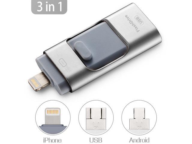 Usb 3 0 Flash Drive For Iphone 32gb Pen Drive Memory Storage 3 In 1 Otg Jump Drive Lightning Memory Stick External Storage Adapter Expansion For Apple Ios Iphone Ipad Android Computers Silver Newegg Com