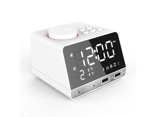 LED Digital Wireless Bluetooth Speaker Alarm Clock Desk Thermometer FM Radio AUX 