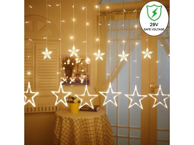 Led Star Curtain String Light 138 Leds Fairy Hanging Strip Lamp Window Christmas Light For Bedroom Kids Room Wedding Party Hallowen Birthday Tree