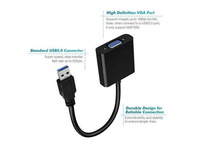 USB to VGA Adapter Cord for Mirroring HD Video Display at 1080P @ 60Hz External Video Card//Cord for Windows 10//8.x//7 USB 3.0 to VGA HD Adapter Cable