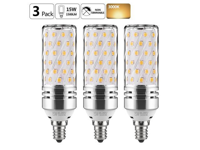 E12 LED Corn Bulbs 15W LED Candelabra Light Bulbs 120 Watt Equivalent, 1500lm, Warm White 3000K LED Chandelier Bulbs Decorative Candle Base E12 Non-Dimmable LED Lamp (3-Pack)
